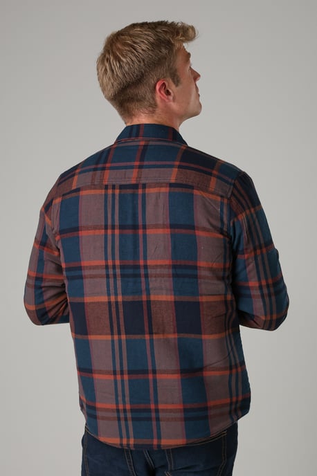 Dark Navy Cotton Checked Long Sleeve Shirt With Sherpa Lining - Image 2