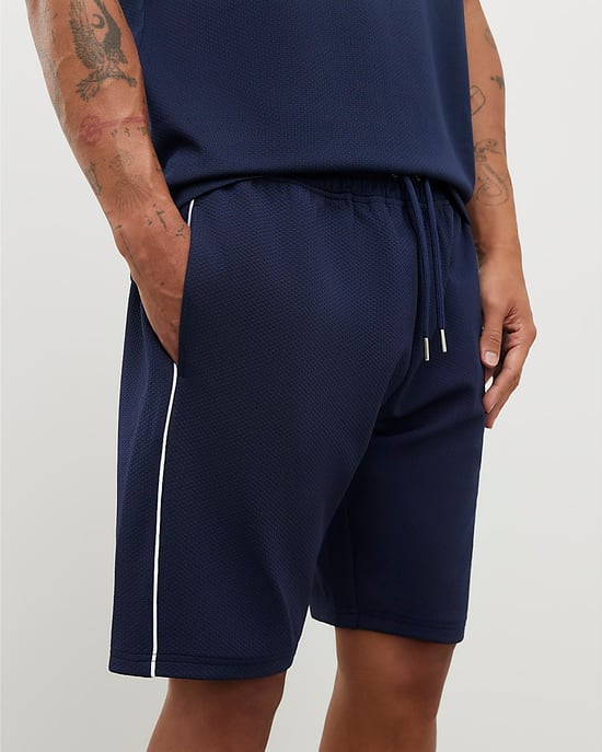 River Island Mens Shorts Navy Slim Fit Textured Tipped Elasticated - Image 4