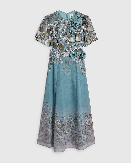 River Island Womens Midi Dress Blue Floral 3D Corsage Short Sleeve - Image 6
