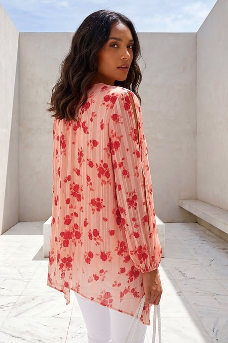 Rose Print Metallic Tunic Top - Image 3