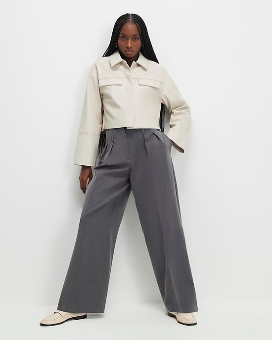 River Island Womens Overshirt Cream Faux Leather Cropped - Image 4