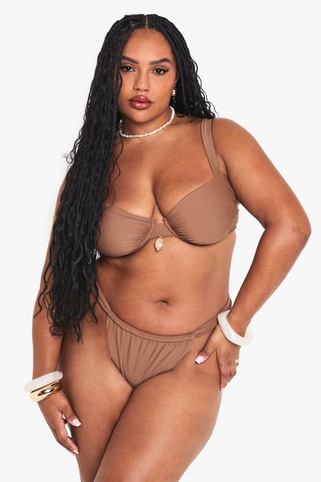 Plus Shell Trim Ruched Tanga Bikini Bottoms - Image 1