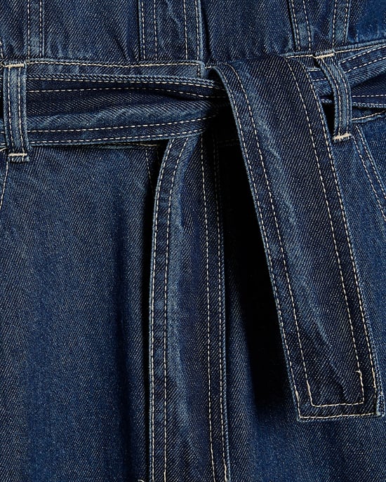 River Island Womens Jumpsuit Blue Utility Belted Barrel Leg Denim - Image 5