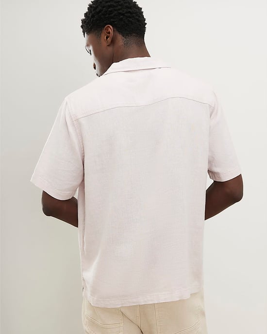River Island Mens Shirt Pink Regular Fit Linen Blend Short Sleeve - Image 3