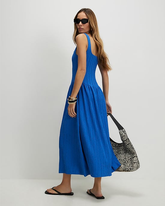 River Island Womens Midi Dress Blue Textured Sleeveless Square Neck - Image 3