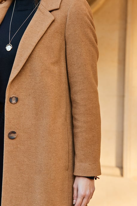 Camel Wool Mix Coat With Button Detail - Image 4