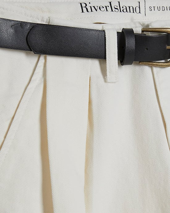 River Island Womens Wide Leg Jeans Cream Belted Pleated - Image 6