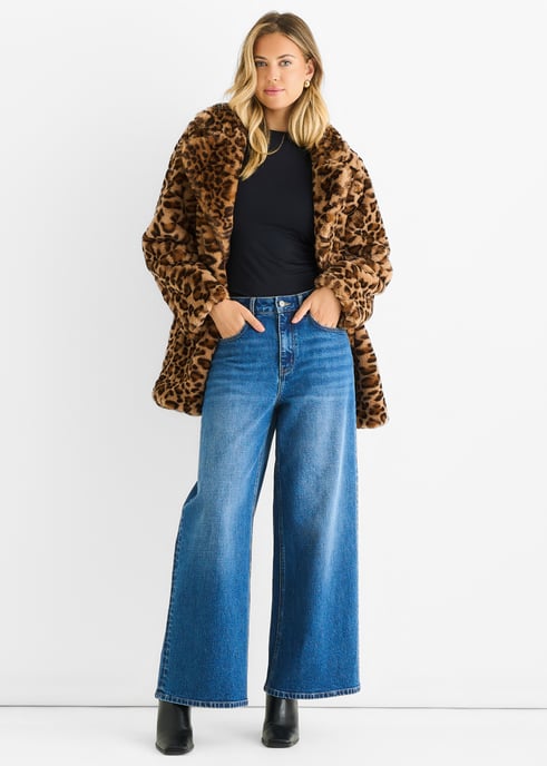 Jacka med fuskpäls i leopardmönster - Image 1