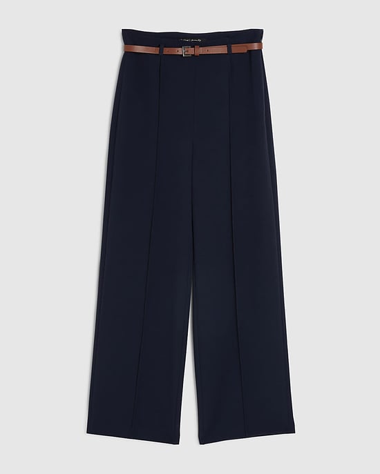 River Island Womens Straight Leg Trousers Navy Belted Side Zip - Image 6