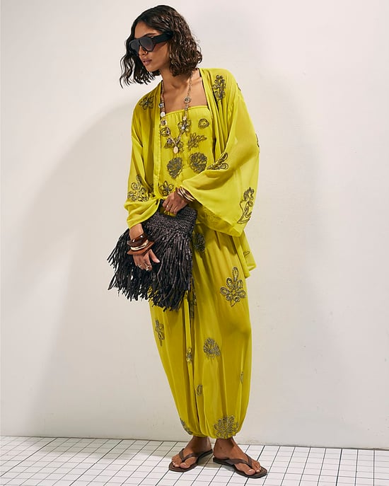 River Island Womens Kaftan Yellow Embellished Long Belted Sleeve - Image 4