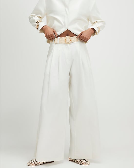 River Island Womens Wide Leg Trousers White Belted High Waist - Image 1