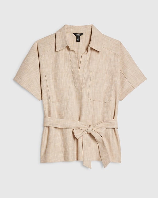 River Island Womens Top Cream Linen Look Belted Short Sleeve - Image 6