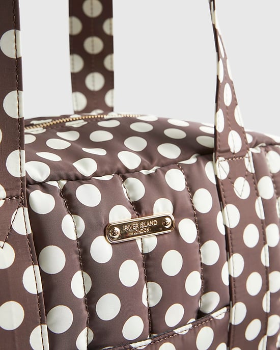 River Island Womens Holdall Bag Brown Polka Dot Quilted Zipped Zip - Image 3
