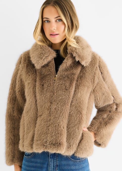 Zip Front Faux Fur Short Jacket - Image 2