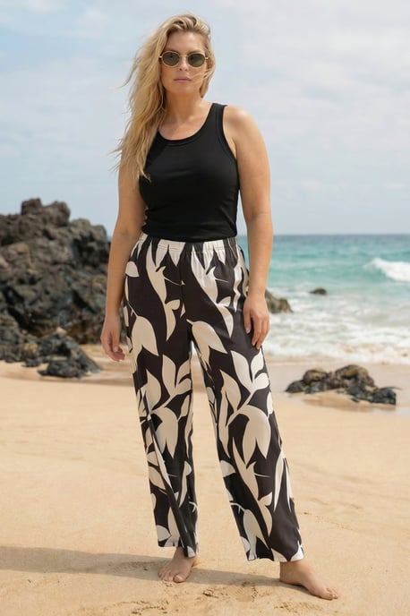 Curve Leaf Print Stretch Trousers - Image 2