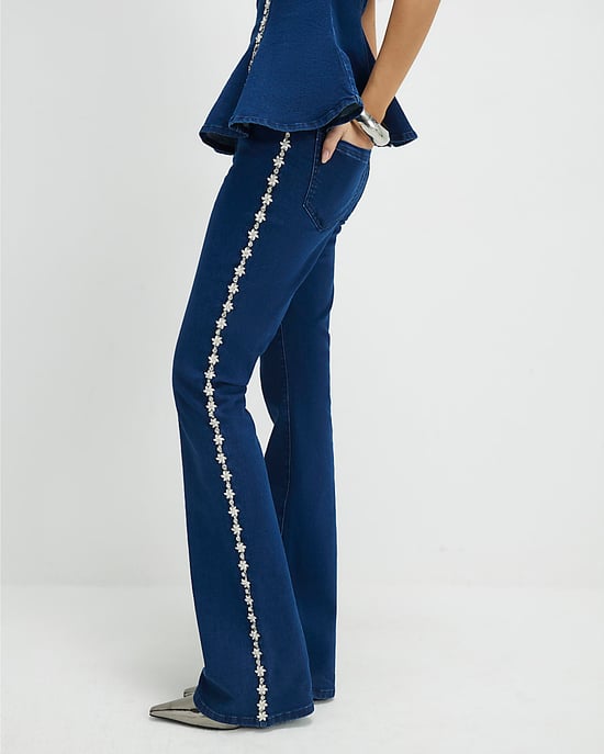 River Island Womens Bootcut Jeans Blue Denim Embellished - Image 4