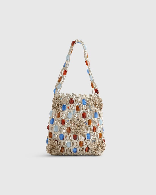 River Island Womens Rope Bag Cream Beaded 3D Flower Del Maar - Image 3