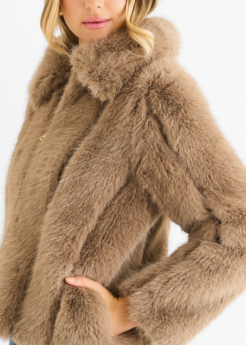 Zip Front Faux Fur Short Jacket - Image 3