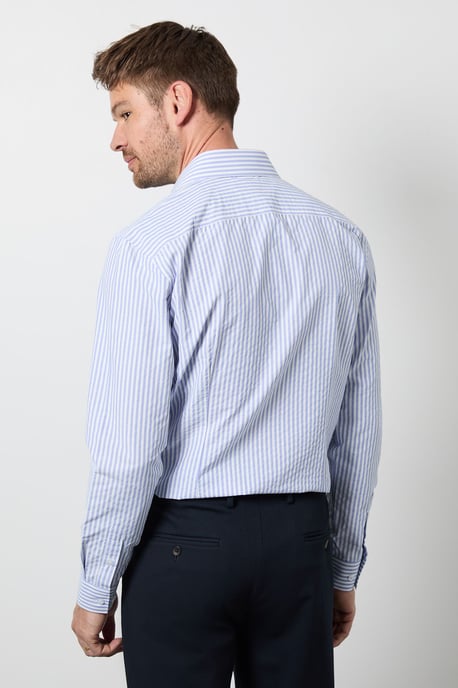 Light Blue Bold Stripes Easy Iron Slim Fit Long Sleeve Shirt - Image 4