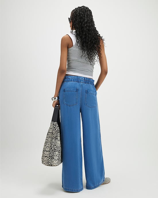 River Island Womens Wide Leg Jeans Blue Paperbag Drawstring - Image 3