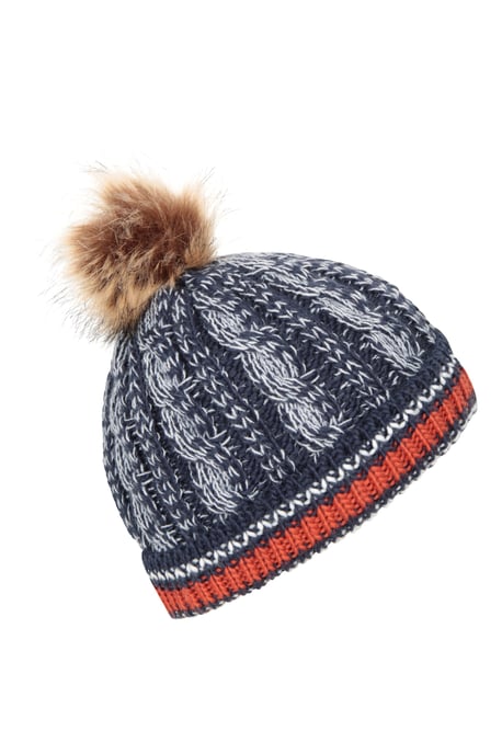 Badged Kids Pom Pom Beanie Faux Fur Warm Cosy Winter Hat Navy - Image 3