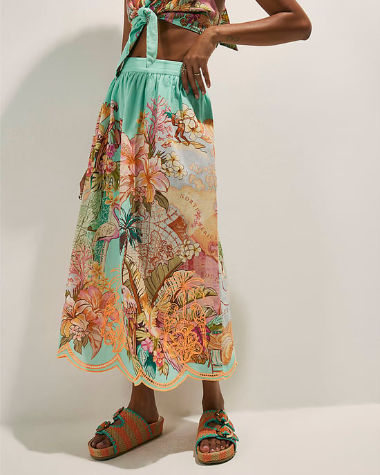 River Island Womens Midi Skirt Green Cutwork Embroidered Del Maar - Image 2