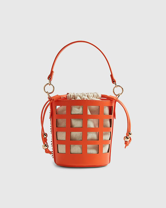 River Island Womens Bucket Bag Orange 3D Floral Cut Out - Image 2