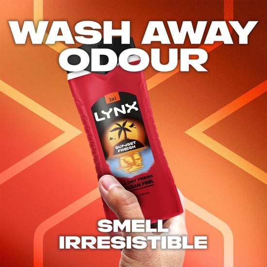 3x Lynx Sunset Fresh Body Wash 225ml with Lynx Manwasher 2-Sided Shower Tool - Image 2