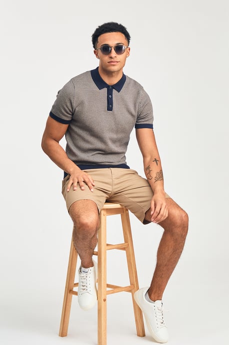 Navy Cotton Short Sleeve Button-Up Polo Shirt - Image 1