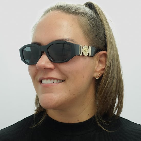 Versace Rectangle Unisex Black Dark Grey Sunglasses - Image 5