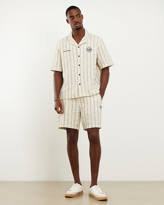 River Island Mens Shorts Cream Regular Fit Stripe Pull On Striped - Image 3