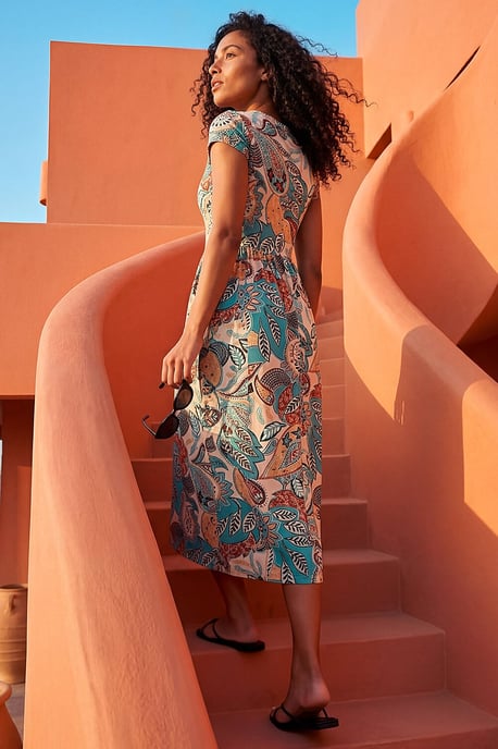 Paisley Print Short Sleeve Midi Dress - Image 3