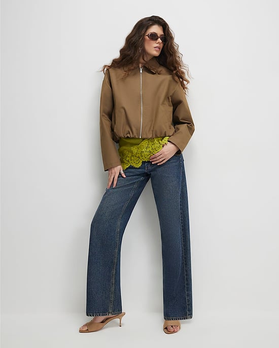 River Island Womens Jacket Khaki Utility Zip Through Harrington - Image 2