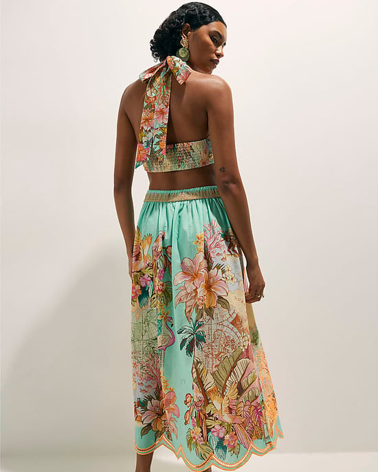 River Island Womens Midi Skirt Green Cutwork Embroidered Del Maar - Image 4