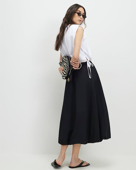 River Island Womens Midi Skirt Black Bubble Hem Elasticated Waist - Image 3