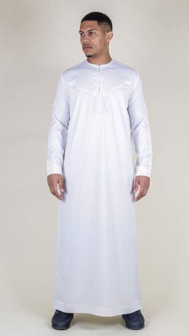Witte Thobe-gewaad voor heren, satijn Emirati Islamitische Jubba Eid, normale pasvorm - Image 1
