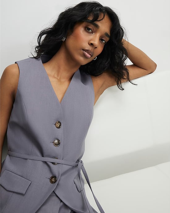 River Island Womens Waistcoat Grey Sleeveless Tie Detail V-Neck - Image 2