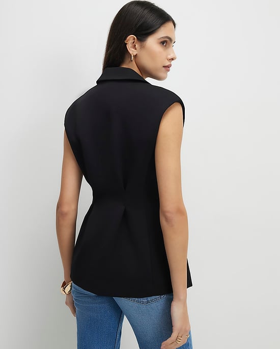 River Island Womens Blazer Black Sleeveless Cinched Waist Collared - Image 4