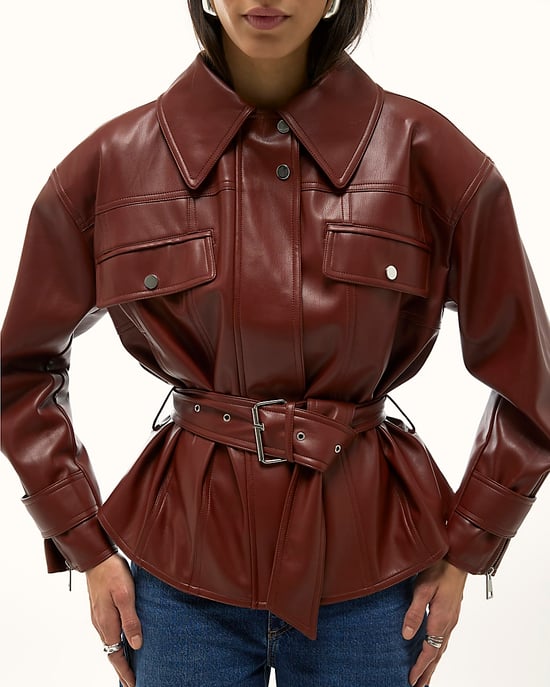 River Island Womens Jacket Red Faux Leather Belted Zip - Image 1