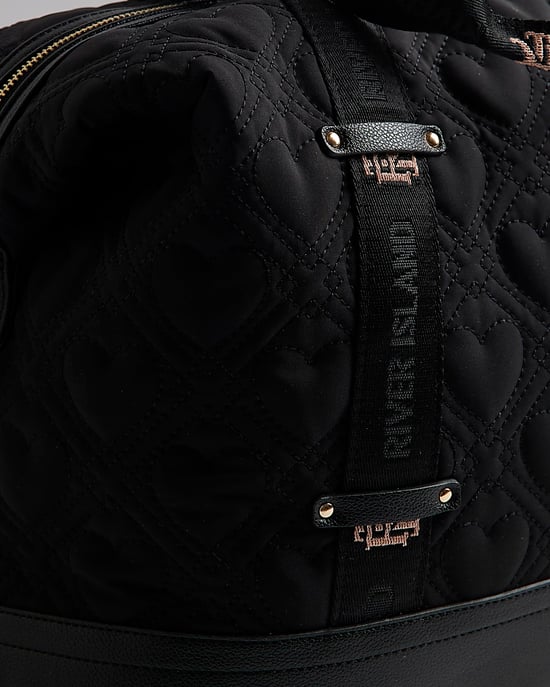 River Island Womens Holdall Bag Black Heart Quilted Zip - Image 3