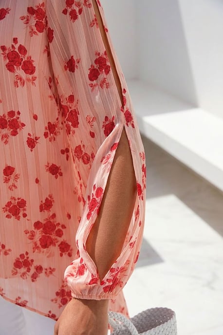 Rose Print Metallic Tunic Top - Image 4