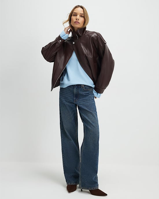 River Island Womens Jacket Brown Faux Leather Funnel Neck Batwing - Image 4