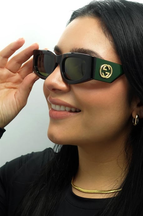 Gucci Rectangle Womens Havana with Green and Red Green GG1664S - Image 5