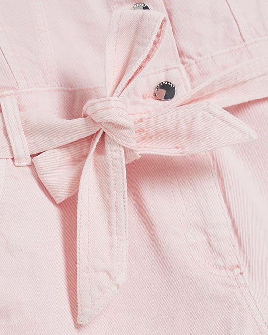 River Island Womens Playsuit Pink Denim Short Sleeve Collared Button - Image 5