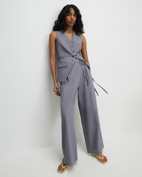 River Island Womens Wide Leg Trousers Grey Wrap Detail Zip - Image 2