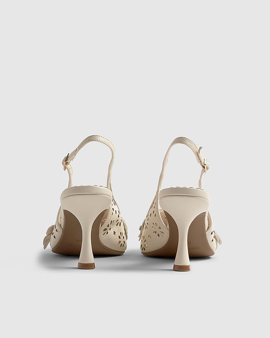 River Island Womens Slingback Court Shoes Cream 3D Floral Buckle - Image 2