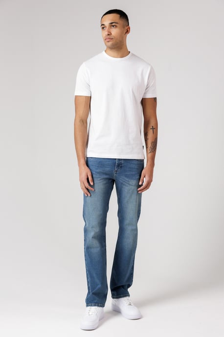 Light Blue Cotton Straight Leg Stretch Denim Jeans - Image 4