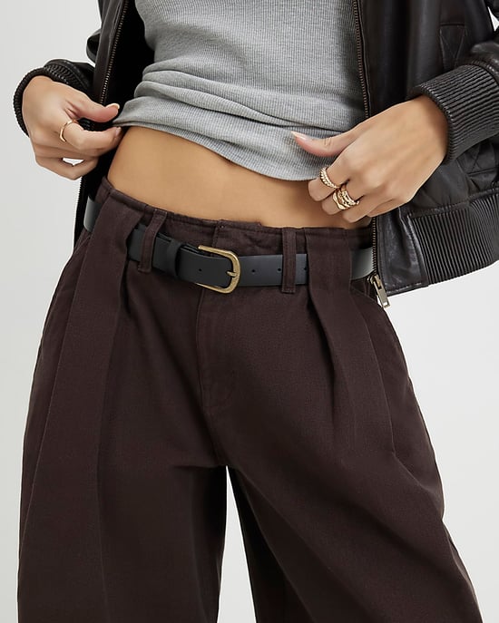 River Island Womens Wide Leg Jeans Brown Belted Pleated - Image 4