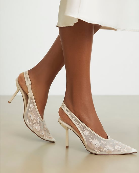 River Island Womens Court Shoes Cream Embroidered Mesh Heels - Image 5