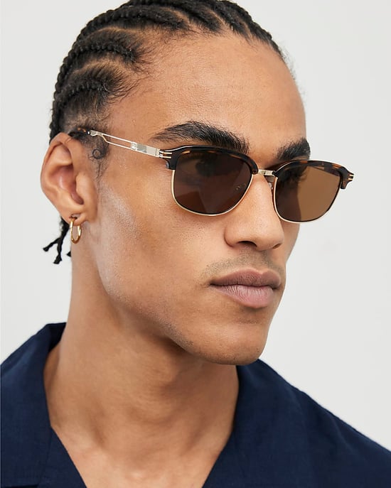 River Island Mens Square Sunglasses Brown Tortoise Clubmaster - Image 5